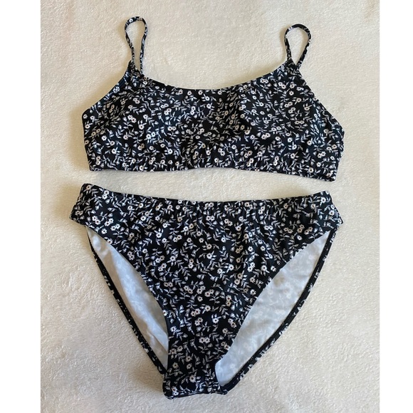 Other - Shein Two Piece Bikini Swimsuit Floral Black/White